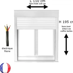 Gefradis Fenêtre Pvc<Fenêtre PVC avec volet roulant électrique H 195 x L 110 cm 2 vantaux pour pose en neuf