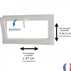 Gefradis Fenêtre PVC blanc 1 vantail abattant hors tout H 46 x L 86 cm pour pose rénovation- Fenêtre Pvc