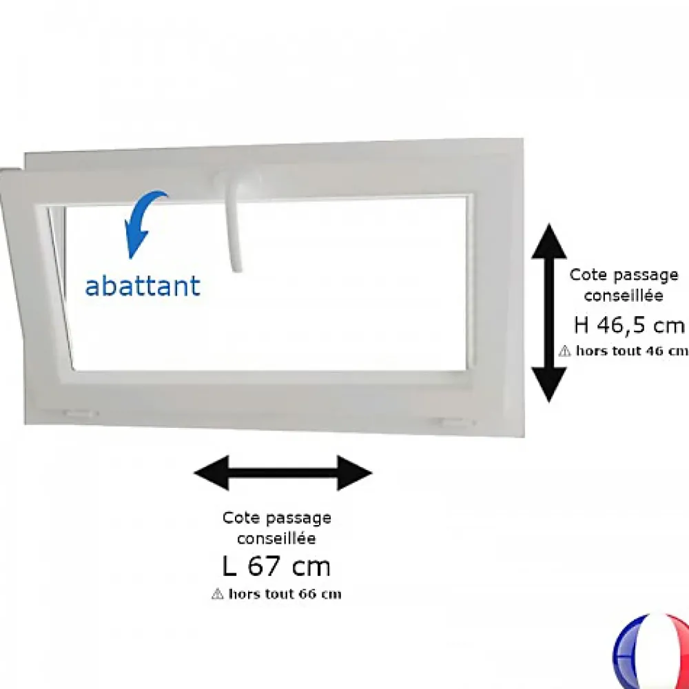 Gefradis Fenêtre PVC blanc 1 vantail abattant hors tout H 46 x L 66 cm pour pose rénovation- Fenêtre Pvc