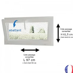 Gefradis Fenêtre PVC blanc 1 vantail abattant hors tout H 62 x L 96 cm verre brouillé pour pose rénovation- Fenêtre Pvc