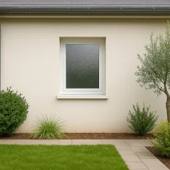 Gefradis Fenêtre PVC blanc 1 vantail hors tout H 61 x L 46 cm ouverture française verre brouillé pour pose rénovation - tirant droit- Fenêtre Pvc