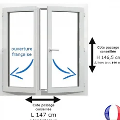 Gefradis Fenêtre Pvc<Fenêtre PVC blanc 2 vantaux hors tout H 146 x L 146 cm ouverture française pour pose rénovation