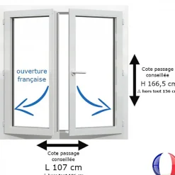 Gefradis Fenêtre PVC blanc 2 vantaux hors tout H 166 x L 106 cm ouverture française pour pose rénovation- Fenêtre Pvc