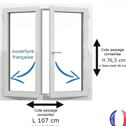 Gefradis Fenêtre PVC blanc 2 vantaux hors tout H 76 x L 106 cm ouverture française pour pose rénovation- Fenêtre Pvc