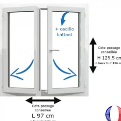 Gefradis Fenêtre PVC blanc 2 vantaux hors tout H 126 x L 96 cm oscillo battant pour pose rénovation- Fenêtre Pvc