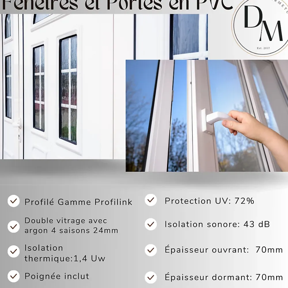 3 in 1 Fenêtre PVC deux cadres double ouvrant RAL 9016 ( L.: 160 cm x H.: 93 cm)- Fenêtre Pvc