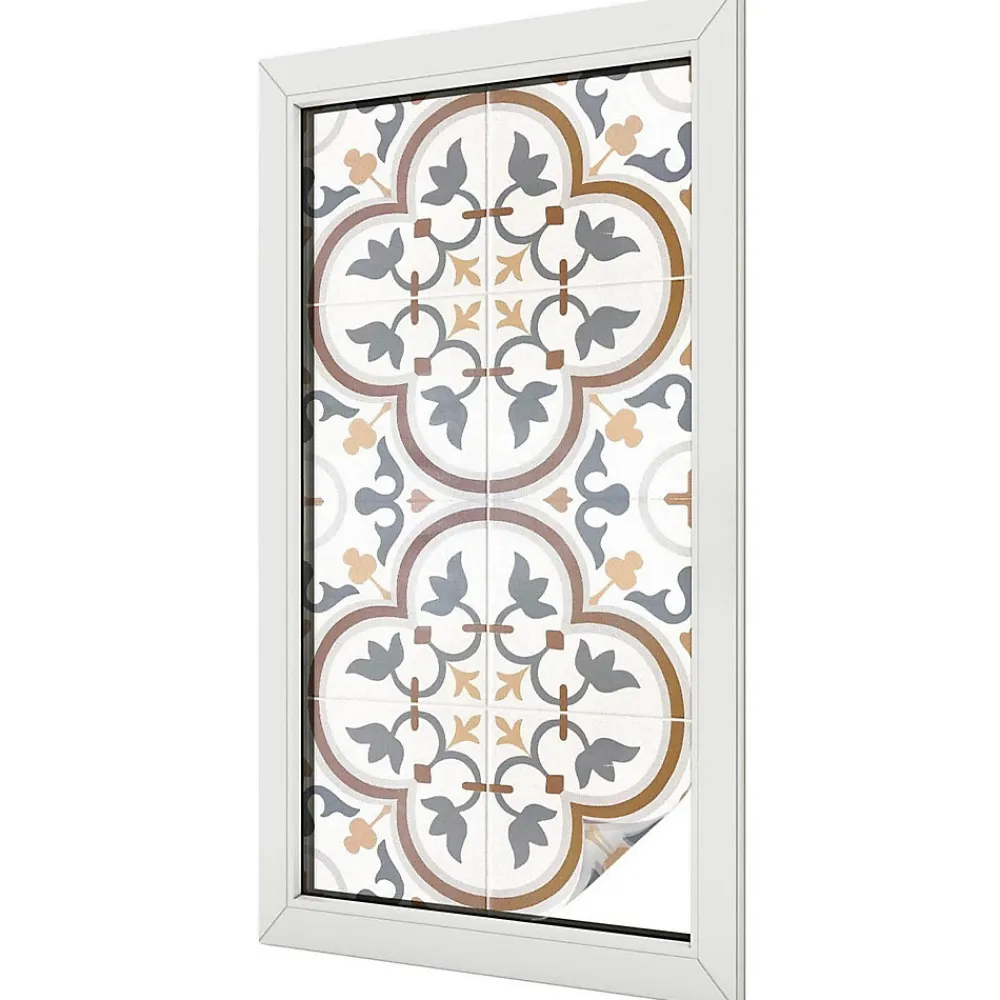 Wallfluent Film Ddépoli Autoadhésif 50x100 cm d'Intimité pour Fenêtre Rayures Ornements Carrelés 1 rol.- Film Occultant Pour Vitrage