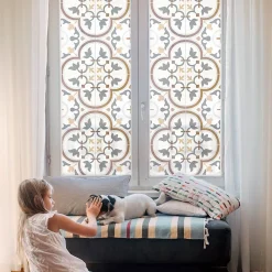 Wallfluent Film Ddépoli Autoadhésif 50x100 cm d'Intimité pour Fenêtre Rayures Ornements Carrelés 1 rol.- Film Occultant Pour Vitrage