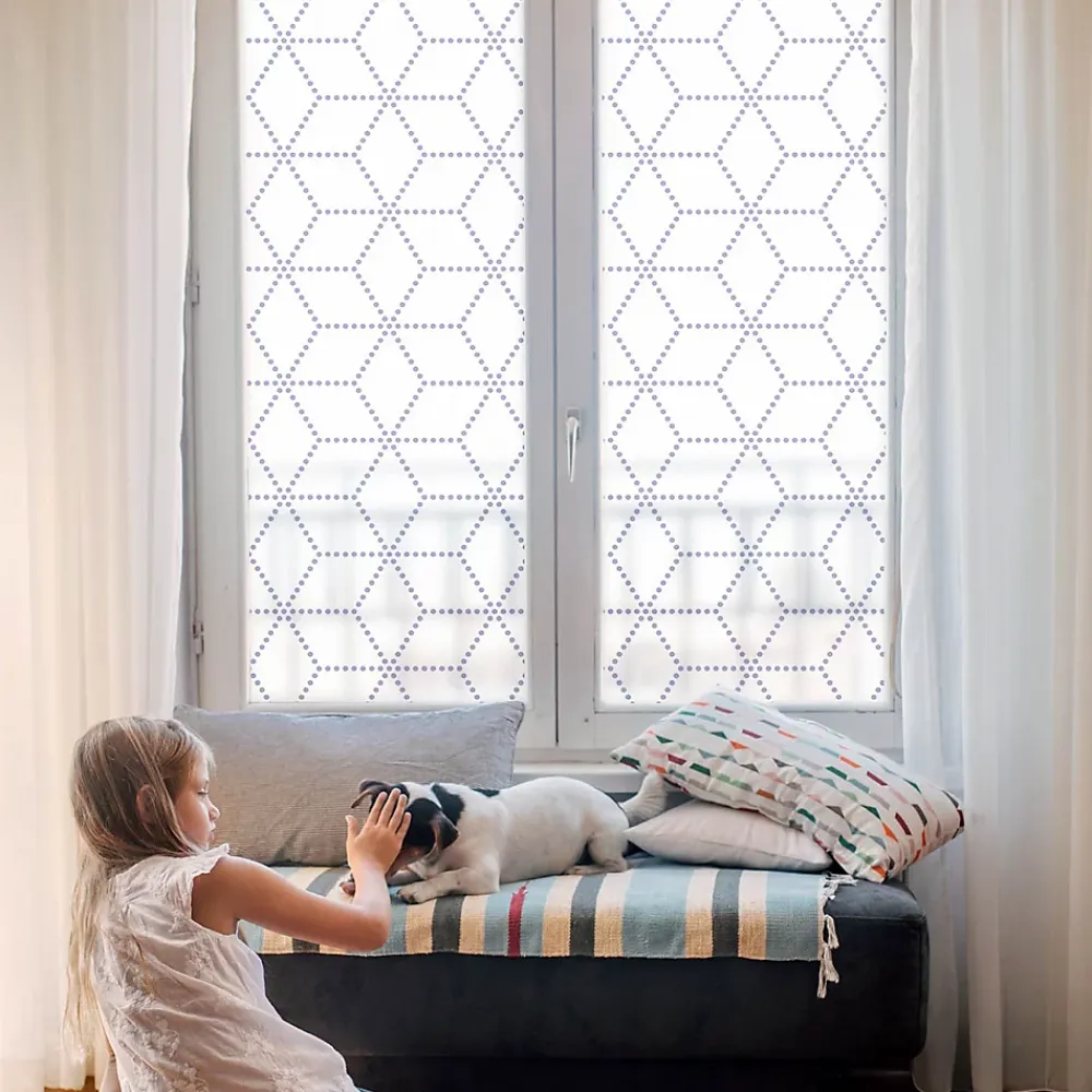 Wallfluent Film dépoli blanc adhésif 50x146 cm d'Intimité pour Fenêtre Rayures Losanges Violets 1 rol.- Film Occultant Pour Vitrage