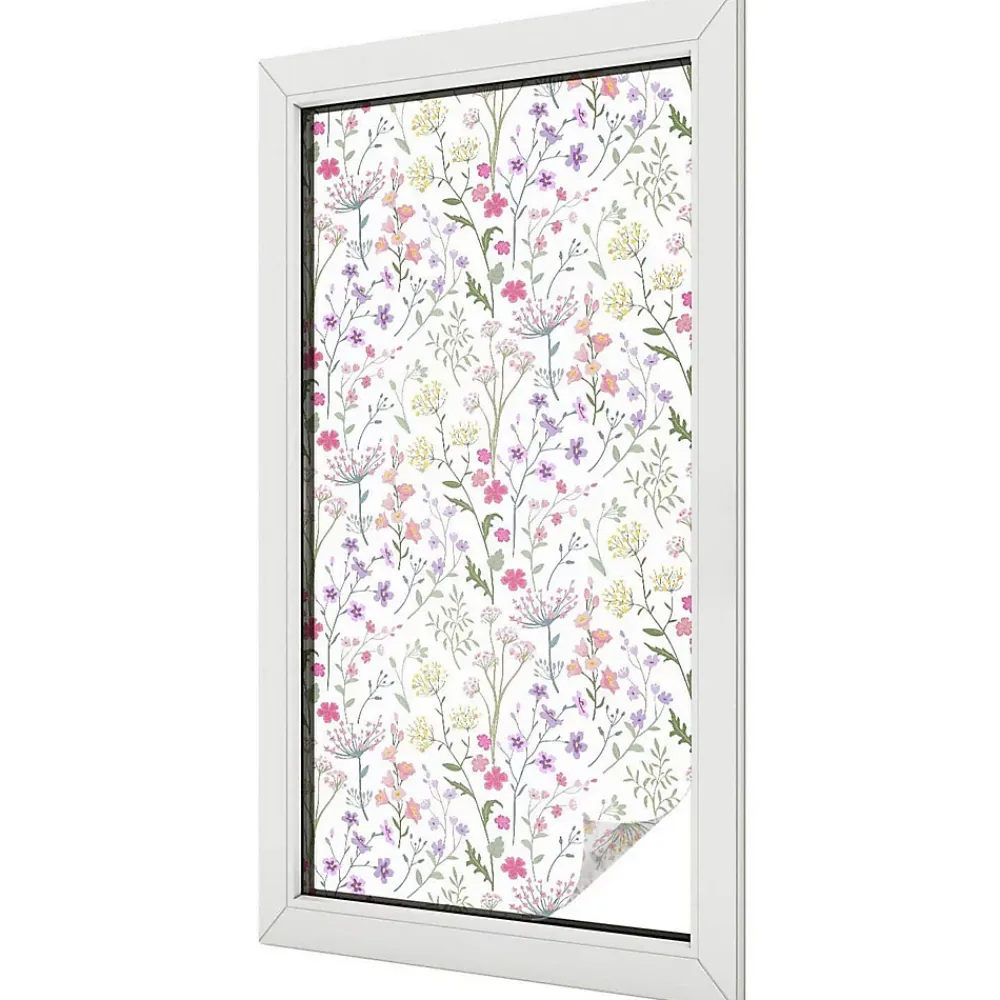 Wallfluent Film dépoli blanc adhésif 50x100 cm d'Intimité pour Fenêtre Rayures Prairie Fleurie 1 rol.- Film Occultant Pour Vitrage
