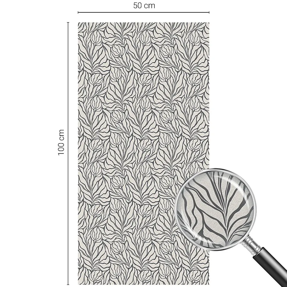Wallfluent Film dépoli blanc adhésif 50x100 cm décoratif vitrail Feuilles Fleurs 1 rol.- Film Occultant Pour Vitrage