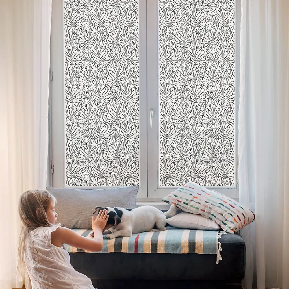 Wallfluent Film dépoli blanc adhésif 50x100 cm décoratif vitrail Feuilles Fleurs 1 rol.- Film Occultant Pour Vitrage