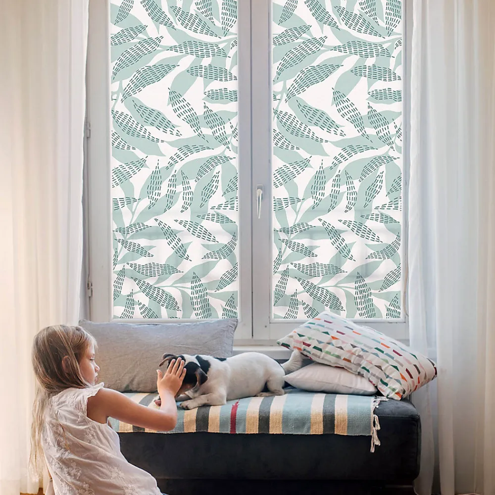 Wallfluent Film dépoli blanc adhésif 50x146 cm de protection d'intimité Feuilles Vertes 1 rol.- Film Occultant Pour Vitrage