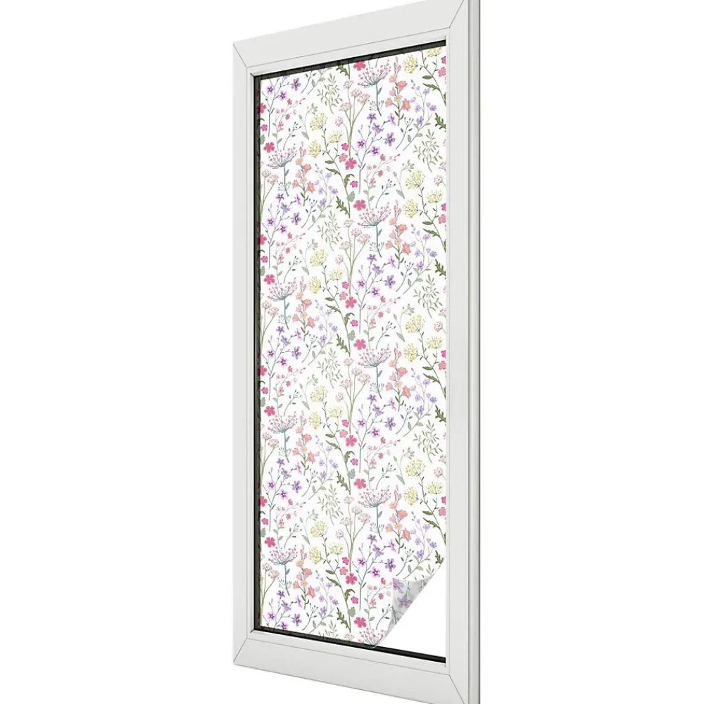 Wallfluent Film dépoli blanc adhésif 50x146 cm d'Intimité pour Fenêtre Rayures Prairie Fleurie 1 rol.- Film Occultant Pour Vitrage
