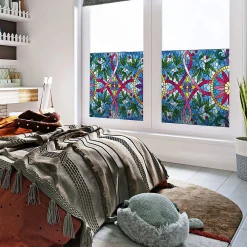 Ambiance Sticker Film Fenêtre Anti Regard Occultant - VITRAIL LIANES ET FLEURS - Stickers pour Vitres & Porte de Douche - 40x100cm- Film Occultant Pour Vitrage