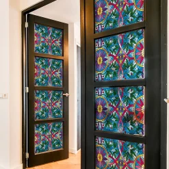 Ambiance Sticker Film Fenêtre Anti Regard Occultant - VITRAIL LIANES ET FLEURS - Stickers pour Vitres & Porte de Douche - 40x100cm- Film Occultant Pour Vitrage
