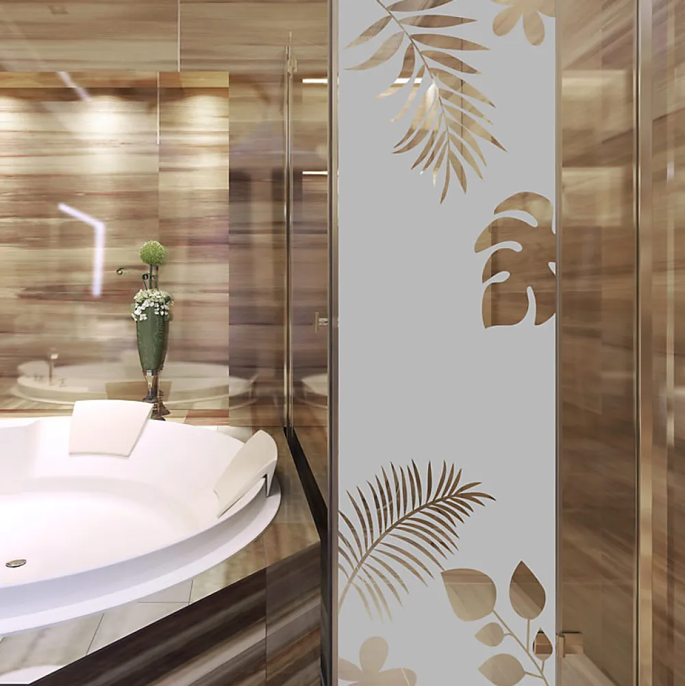 Ambiance Sticker Film Occultant Pour Vitrage<Film Fenêtre Anti Regard Occultant - FEUILLES EXOTIQUES - Stickers Autocollant Brise-Vue pour Vitre & Porte de Douche - 150x45cm