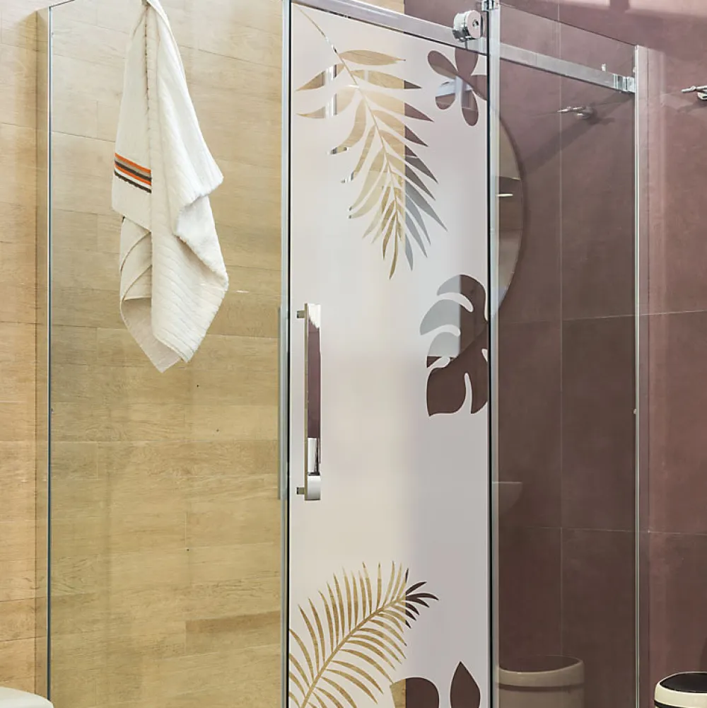 Ambiance Sticker Film Fenêtre Anti Regard Occultant - FEUILLES EXOTIQUES - Stickers Autocollant Brise-Vue pour Vitre & Porte de Douche - 185x55cm- Film Occultant Pour Vitrage