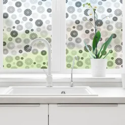 Ambiance Sticker Film Fenêtre Anti Regard Occultant - FLEURS NUANCES DE GRIS - Stickers pour Vitres & Porte de Douche - 40x100cm- Film Occultant Pour Vitrage