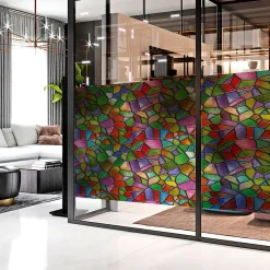 Ambiance Sticker Film Fenêtre Anti Regard Occultant - VITRAIL MULTICOLOR - Stickers pour Vitres & Porte de Douche - 40x100cm- Film Occultant Pour Vitrage