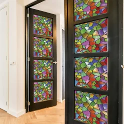 Ambiance Sticker Film Fenêtre Anti Regard Occultant - VITRAIL MULTICOLOR - Stickers pour Vitres & Porte de Douche - 40x100cm- Film Occultant Pour Vitrage