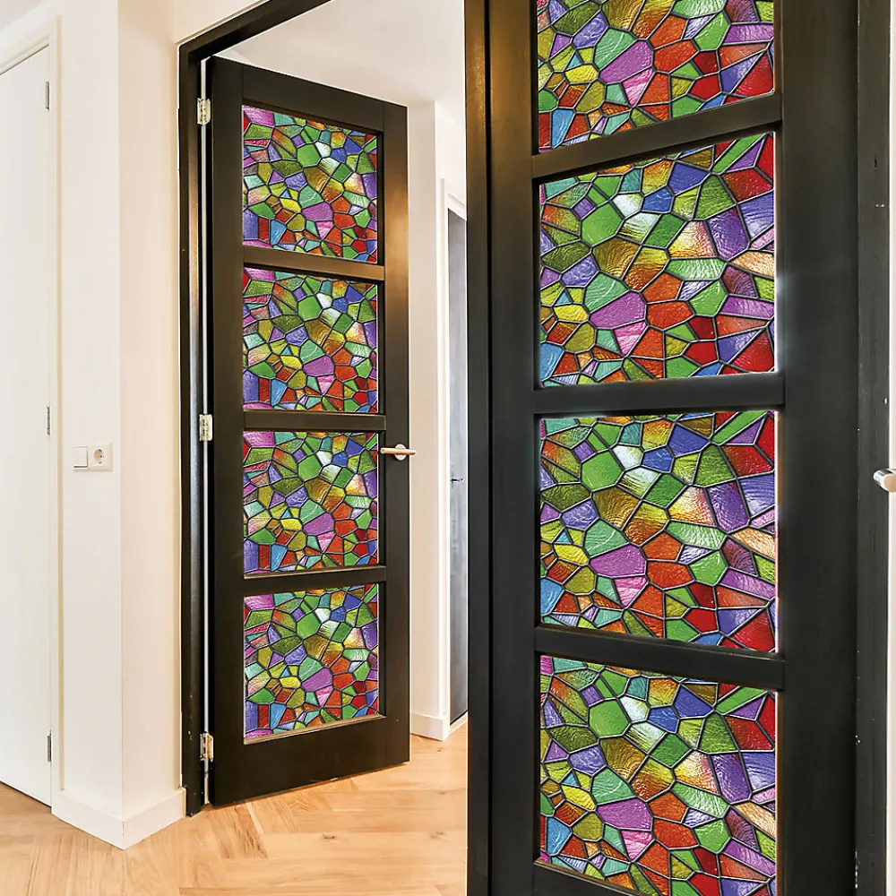 Ambiance Sticker Film Fenêtre Anti Regard Occultant - VITRAIL MULTICOLOR - Stickers pour Vitres & Porte de Douche - 40x100cm- Film Occultant Pour Vitrage