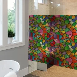 Ambiance Sticker Film Fenêtre Anti Regard Occultant - VITRAIL MULTICOLOR - Stickers pour Vitres & Porte de Douche - 40x100cm- Film Occultant Pour Vitrage