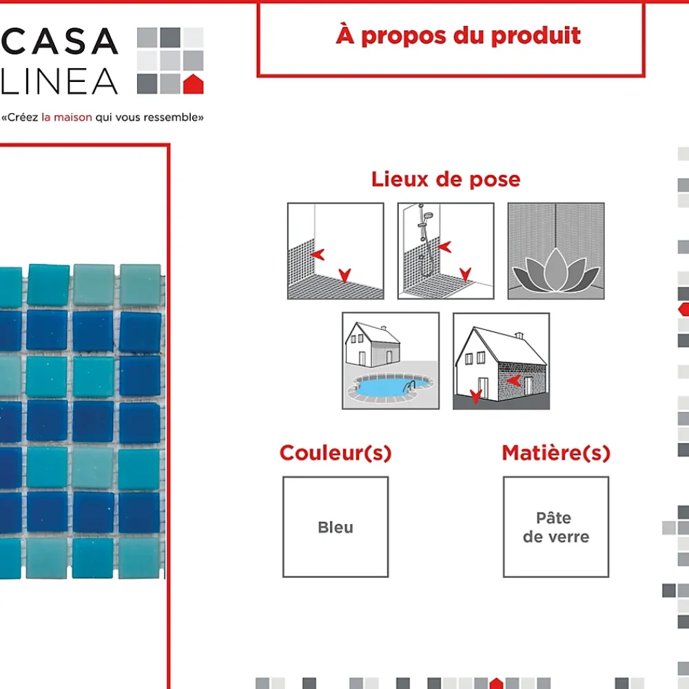Casa Linéa Mosaïque<FRISE GREC PETIT MODELE MISCELLA BLU 1 PIÈCE 15,2 x 30,5 CM CASA LINEA