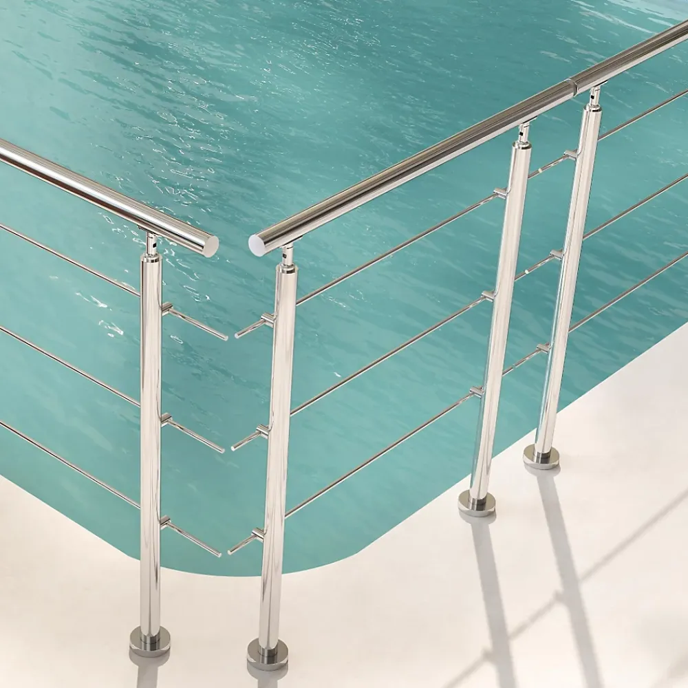Saniland Garde corps en inox 304 a 3 traverses Longueur 200 cm Fixation a plat pour terrasse ou escalier- Garde-Corps, Balustrade