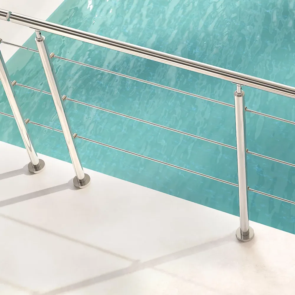 Saniland Garde corps en inox 304 a 3 traverses Longueur 200 cm Fixation a plat pour terrasse ou escalier- Garde-Corps, Balustrade