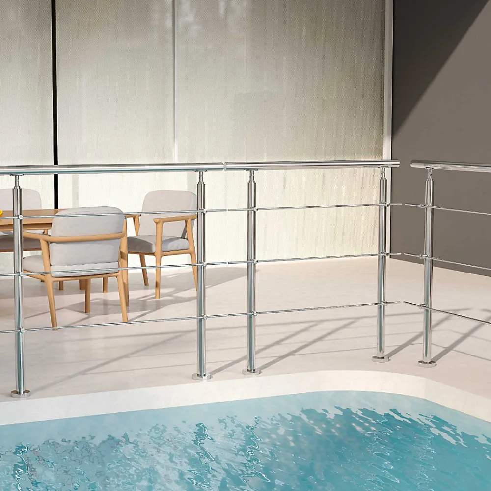 Saniland Garde corps en inox 304 a 3 traverses Longueur 200 cm Fixation a plat pour terrasse ou escalier- Garde-Corps, Balustrade