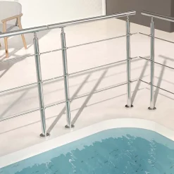 Saniland Garde corps en inox 304 a 3 traverses Longueur 200 cm Fixation a plat pour terrasse ou escalier- Garde-Corps, Balustrade