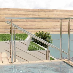 Saniland Garde corps en inox 304 a 3 traverses Longueur 200 cm Fixation a plat pour terrasse ou escalier- Garde-Corps, Balustrade