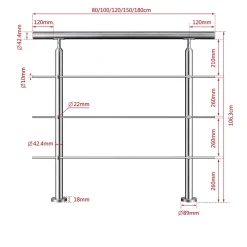 Saniland Garde corps en inox 304 a 3 traverses Longueur 200 cm Fixation a plat pour terrasse ou escalier- Garde-Corps, Balustrade