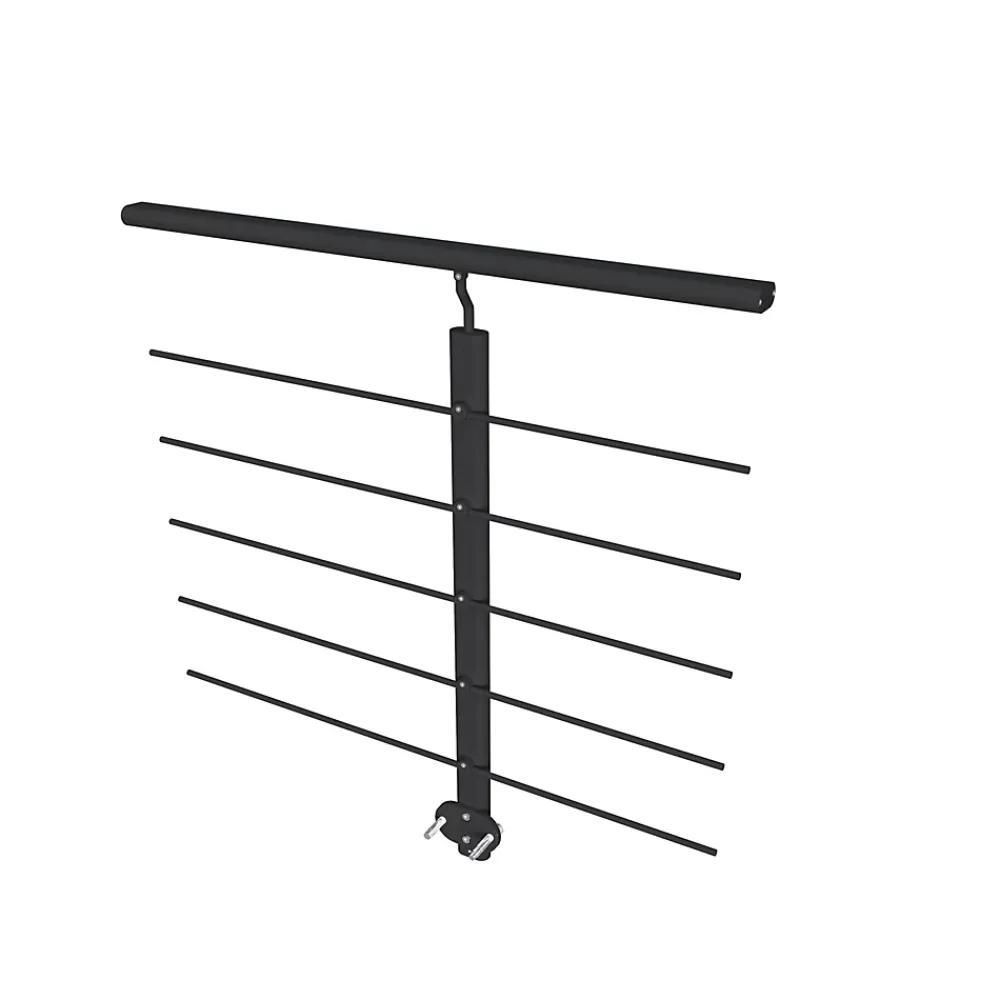 AICA Sanitaire Garde-corps - Aluminium Noir - 100cm - Avec 5 traverses et 1 main courante - Pour intérieur et extérieur - Fixation latérale- Accessoire D'Escalier