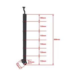AICA Sanitaire Garde-corps - Aluminium Noir - 100cm - Avec 5 traverses et 1 main courante - Pour intérieur et extérieur - Fixation latérale- Accessoire D'Escalier