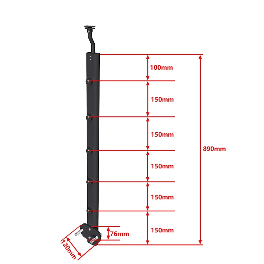 AICA Sanitaire Garde-corps - Aluminium Noir - 100cm - Avec 5 traverses et 1 main courante - Pour intérieur et extérieur - Fixation latérale- Accessoire D'Escalier