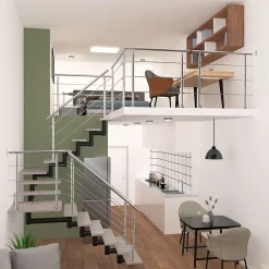 AICA Sanitaire Accessoire D'Escalier<Garde-corps avec main courante, 150cm, en acier inoxydable 304, garde-corps avec 3 traverses, pour intérieur et extérieur