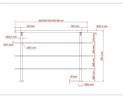 AICA Sanitaire Accessoire D'Escalier<Garde-corps avec main courante, 100cm, en acier inoxydable 304, garde-corps avec 3 traverses, pour intérieur et extérieur