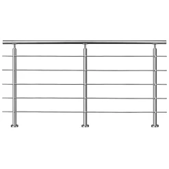 AICA Sanitaire Accessoire D'Escalier<Garde-corps avec main courante, 200cm, en acier inoxydable 304, garde-corps avec 5 traverses, pour intérieur et extérieur