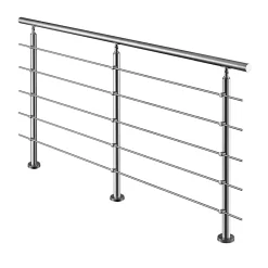 AICA Sanitaire Accessoire D'Escalier<Garde-corps avec main courante, 200cm, en acier inoxydable 304, garde-corps avec 5 traverses, pour intérieur et extérieur