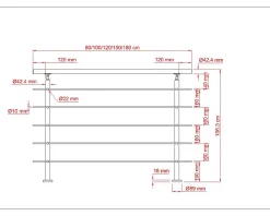 AICA Sanitaire Garde-corps avec main courante, 120cm, en acier inoxydable 304, garde-corps avec 5 traverses, pour intérieur et extérieur- Accessoire D'Escalier