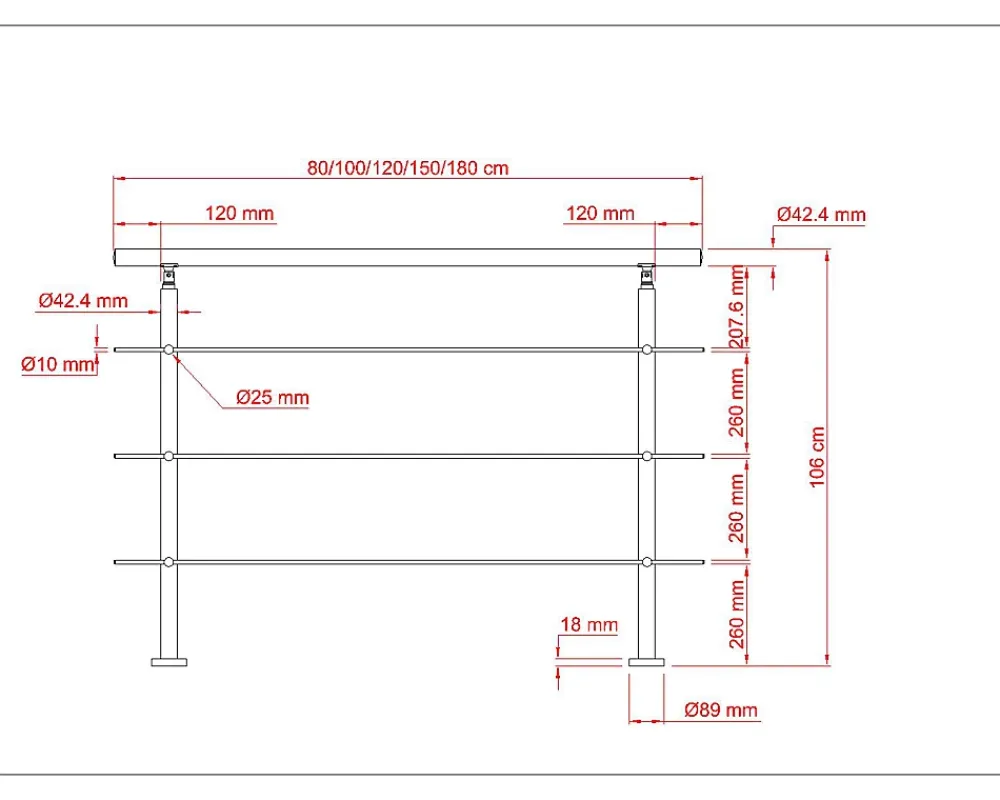 AICA Sanitaire Accessoire D'Escalier<Garde-corps 100cm avec main courante, en acier inoxydable 201, pour intérieur et extérieur, garde-corps avec 3 traverses