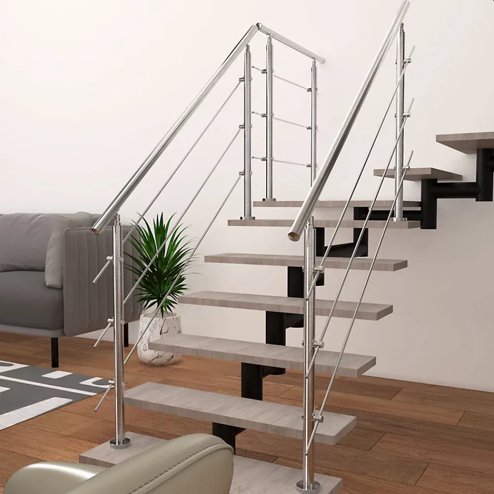 AICA Sanitaire Accessoire D'Escalier<Garde-corps 100cm avec main courante, en acier inoxydable 201, pour intérieur et extérieur, garde-corps avec 3 traverses