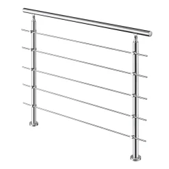 AICA Sanitaire Accessoire D'Escalier<Garde-corps 180cm avec main courante, en acier inoxydable 201, pour intérieur et extérieur, garde-corps avec 5 traverses