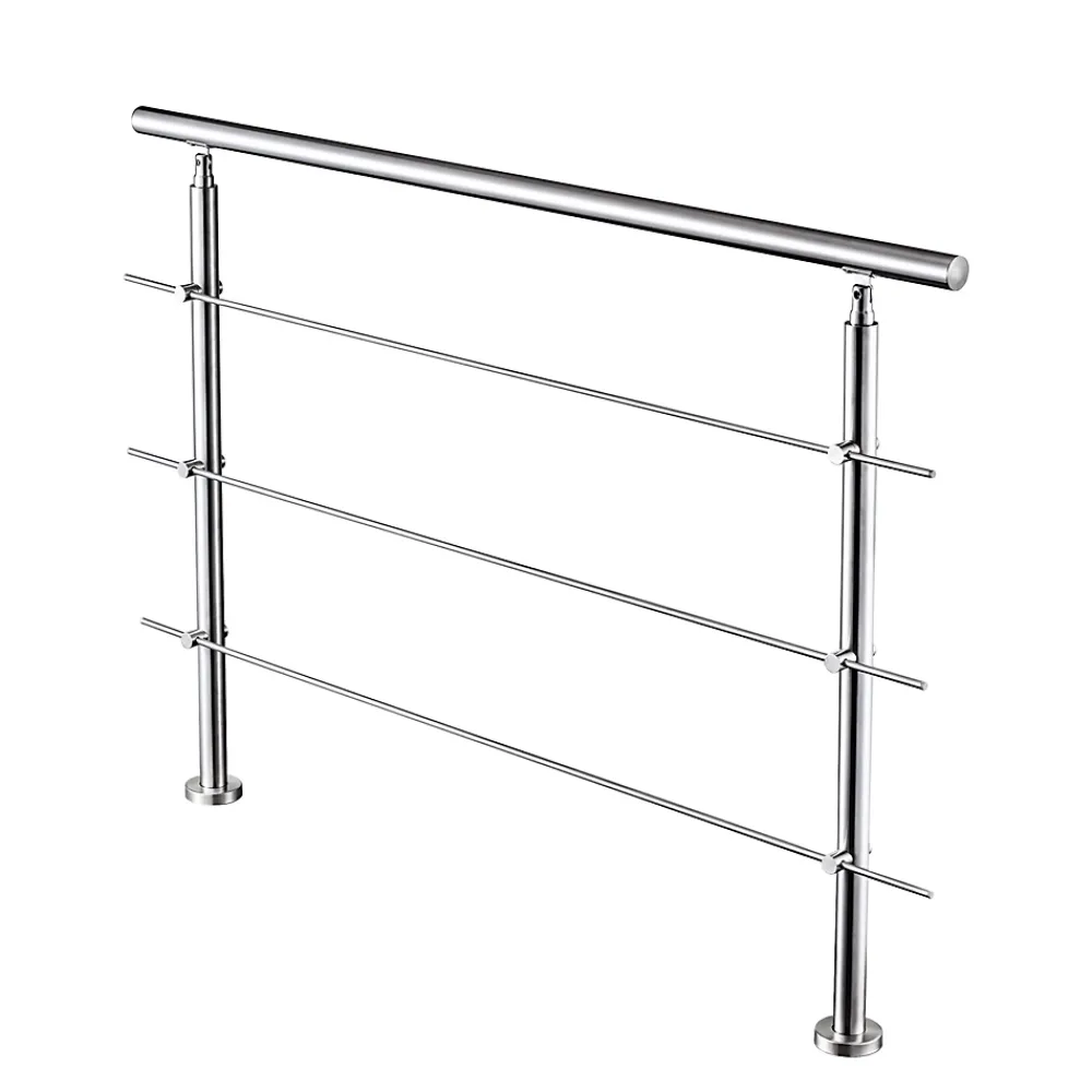 AICA Sanitaire Garde-corps 180cm avec main courante, en acier inoxydable 201, pour intérieur et extérieur, garde-corps avec 3 traverses- Accessoire D'Escalier