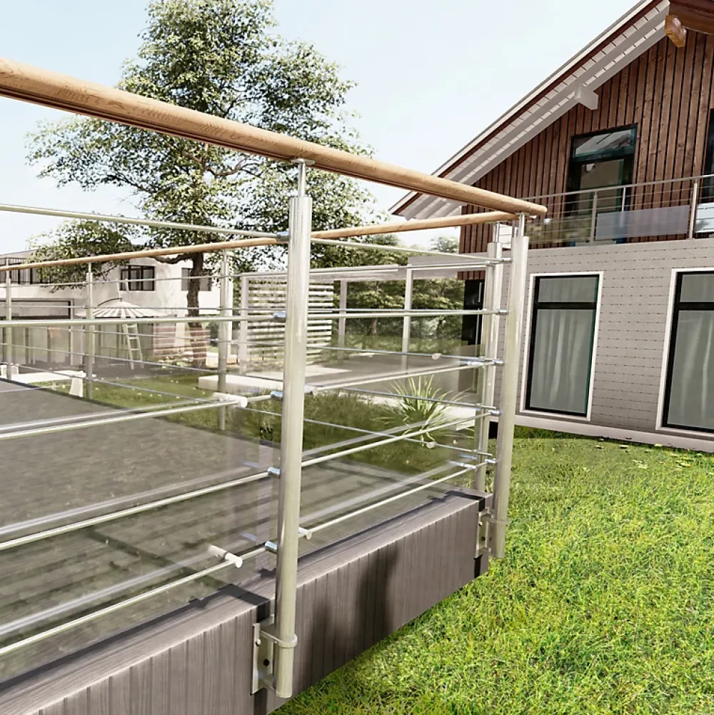 Kordo Garde-Corps, Balustrade<Garde-corps inox main courante bois gris pose latérale, Inoca