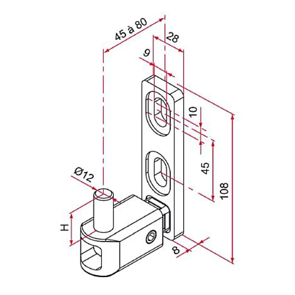 Tirard Gond de portail MULTIFIX L à axe réglable de 45 à 80mm pivot diamètre 12mm - - NA619007- Accesoire Pour Volet