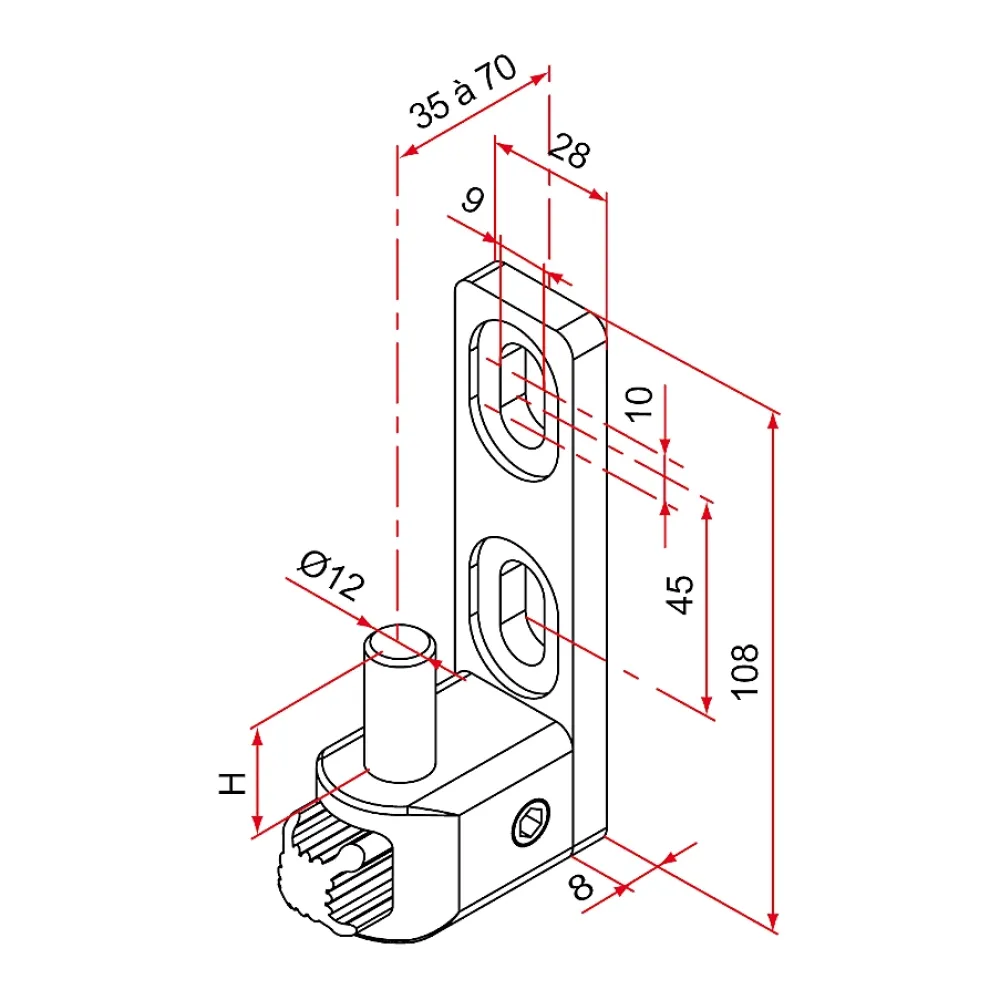 Tirard Accesoire Pour Volet<Gond de portail MULTIFIX L à axe réglable de 35 à 70mm pivot diamètre 12mm - - NA619027