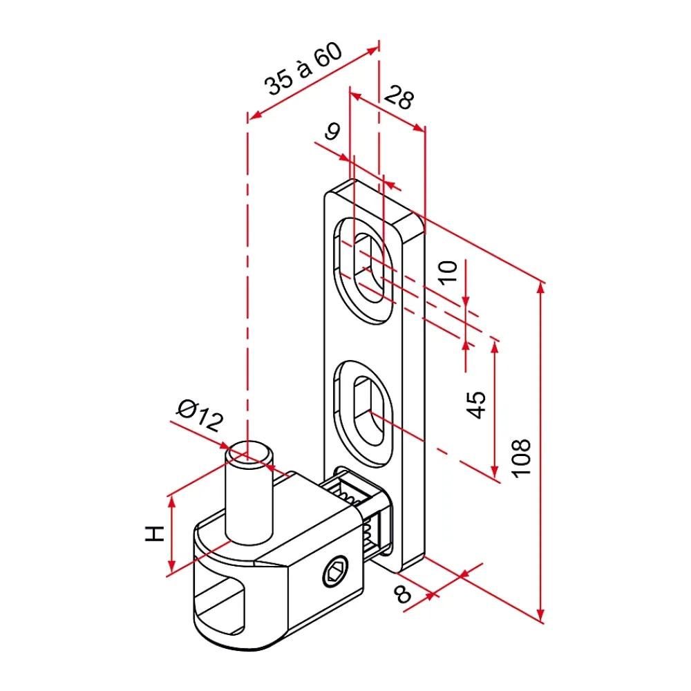 Tirard Gond de portail MULTIFIX L à axe réglable de 35 à 60mm pivot diamètre 12mm - - NA619002- Accesoire Pour Volet
